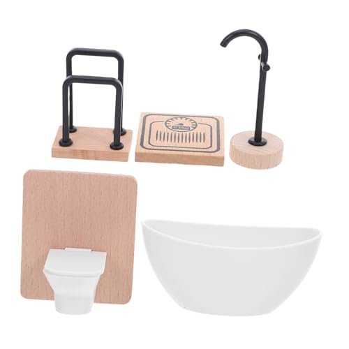 BESTonZON Puppenhaus Badezimmer Möbel Set Miniatur Badezimmermöbel aus Robustem Holz und Kunststoff Realistische Miniatur Toilette Badewanne Waschtisch Vielseitig für Puppenhaus Zubehör und BESTonZON Puppenhaus Badezimmer Möbel Set Miniatur Badezimmermöbel aus Robustem Holz und Kunststoff Realistische Miniatur Toilette Badewanne Waschtisch Vielseitig für Puppenhaus Zubehör und von BESTonZON