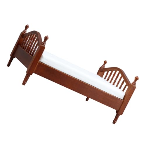 BESTonZON Puppenhaus Doppelbett Mini -Retro -Bett Miniatur-möbelbett Accessoires Tun Playset Vor Miniaturmöbelmodell Playhouse Möbelbettspielzeug Puppenhaus Wohnzimmer Möbel Holz Braun von BESTonZON