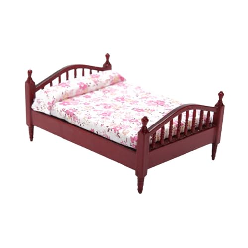 BESTonZON Puppenhaus Doppelbett Mini-hausornamente Minibett Schmücken Mini-doppelbett- Mini-hausmodell Kleine Hausdekoration Mini Möbel Minibett Basteln Brown Birkensperrholz von BESTonZON