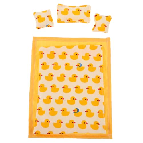 BESTonZON Puppenhaus Schlafzimmerset Bett Kissen Decke Puppenhaus Rollenspielzubehör Puppenhausbettwäsche Für Babys Universelle Puppenhausbettwäsche Bettdecke Für Gelber von BESTonZON