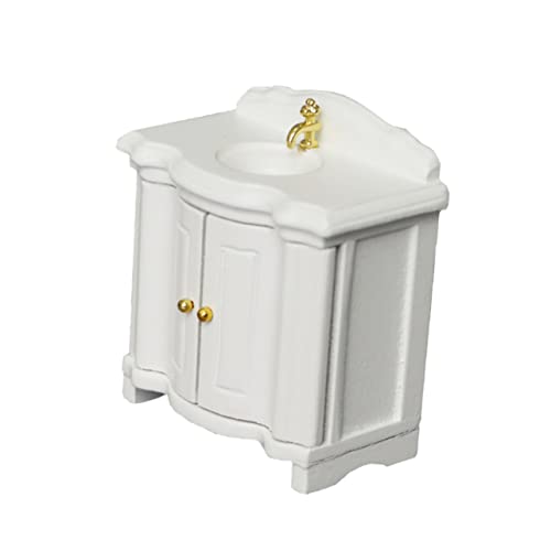 BESTonZON Puppenhaus Waschbecken Mini Möbel Waschbecken Handwerk Puppenmöbel Waschbecken Modell Miniatur Waschbeckenschrank Mini-hauswaschbecken Miniaturmöbel Waschbecken-Modell Weiß Hölzern von BESTonZON