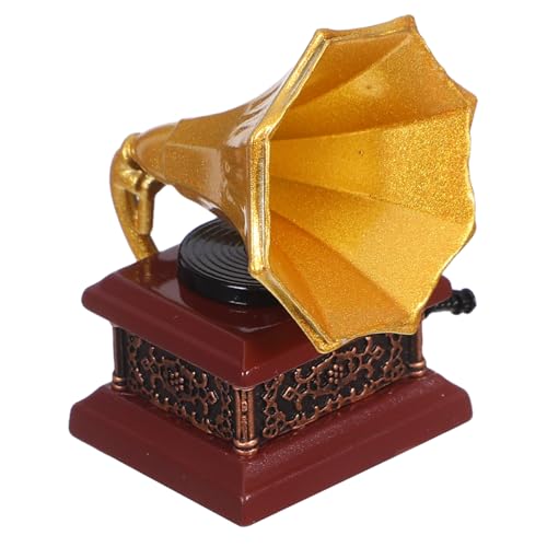 BESTonZON Retro -Phonographenmodell Vintage Dollhouse Decore Miniatur-Plattenspieler Vintage Puppenhausmöbel Plattenspieler Jahrgang Dollhouse Dekorationen kleines Hauszubehör Metall Golden von BESTonZON