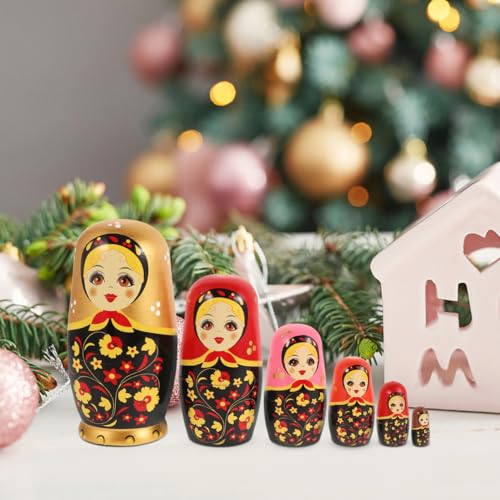 BESTonZON Set mit 6 (14,5 cm) Russischen Puppen, Matroschka-Puppen, aus Holz, russische Puppen, russische Puppen, Weihnachtsdekoration, für Kinder von BESTonZON