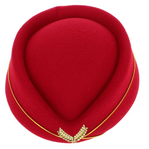 BESTonZON Stewardess Baskenmütze aus Weichem Kunstfilz Verstellbare Flugbegleiterin Mütze für Damen Stylishes Cosplay Accessoire für Bühnenauftritte Halloween und Kostümpartys Tiefrot von BESTonZON