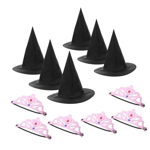 BESTonZON Teiliges Prinzessin-krone und Hexenhut Set Weiche Rosa Kronen und Schwarze Zauberer Hüte Kindergeburtstag Kostümaccessoires für Rollenspiele und Halloween Feierdekoration von BESTonZON
