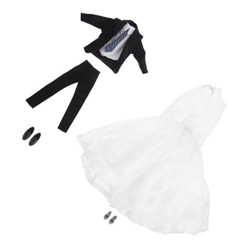 BESTonZON Teiliges Puppen-hochzeitsoutfit mit Brautkleid Bräutigam Anzug und Schuhen Wiederverwendbare Puppenkleidung für Mädchen und Jungen Geeignet für Geburtstag Party und Festliche von BESTonZON