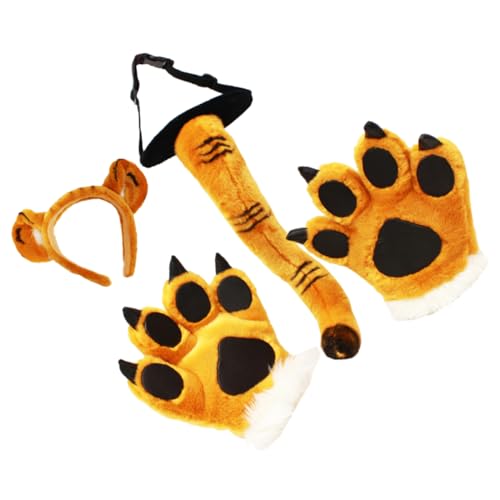 BESTonZON Tiger Kostüm Set Teilig Weicher Tiger Ohren Haarreif Plüsch Pfotenhandschuhe und Kuscheliges Cosplay Zubehör für Erwachsene Bequemes Tierkostüm Accessoire für Fasching und Party von BESTonZON