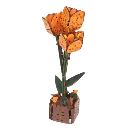BESTonZON Topfblumenmodell Bastelset Tulpentopf DIY Bastelset Blumenstrauß Bausatz 3D Blumenmodell Holz Blumentopf Puzzle DIY Puzzle Tulpendekor Tulpen 3D Holz von BESTonZON