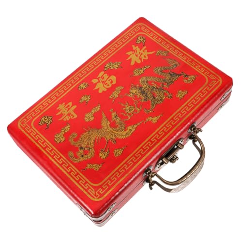 BESTonZON Vintage Mahjong Aufbewahrungsbox aus Holz Rechteckige Holzbox mit Deckel Tragbarer Mahjong Behälter Praktische Aufbewahrung für Spielsteine als von BESTonZON