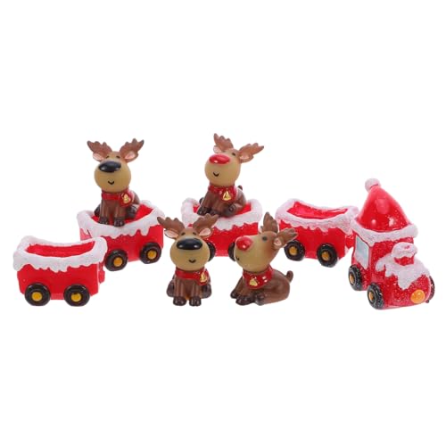 BESTonZON Weihnachtliche Resin Rentier Skulptur und Miniatur Zug Set Langlebige Winter-Dekoration für Tisch und Mikro-Landschaft Kompakt und Vielseitig für Festliche Wohnaccessoires von BESTonZON
