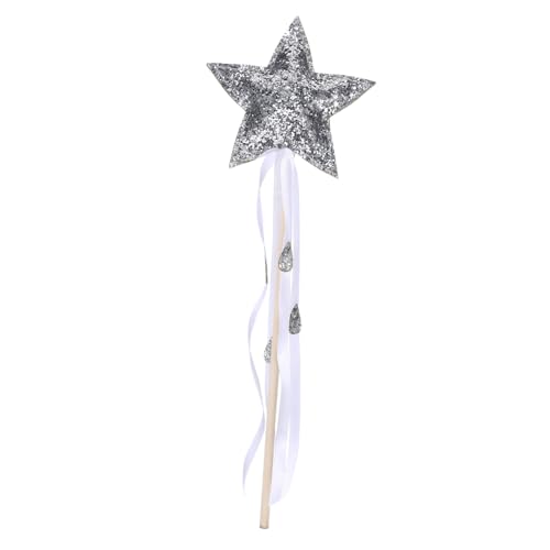BESTonZON Zauberstab Zaubererkostüm Plüsch Feenflügel Dekorationen Funkeln Fee Kostüm Bausatz Cosplay-gefälligkeiten-Stick Sternförmige Feenstäbe Sternenstab Stoff Silver von BESTonZON