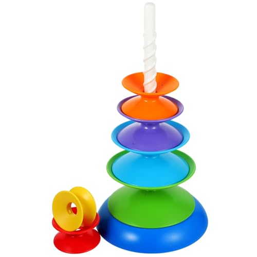BESTonZON interaktive Spiele für Regenbogenring Kreisspielzeug stapeln für die frühe Entwicklung bunter Stapelring Drehbares Stapelspielzeug Plastik Colorful von BESTonZON
