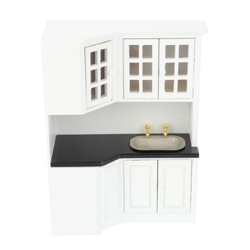 Puppenhausschrank Zubehör Puppenküche Heimwerken Miniatures holzmöbel puppenstubenmöbel Miniaturmöbel Mini-Küchenschrank Mini-Landschaftslayout-Requisite Birke Weiß BESTonZON von BESTonZON