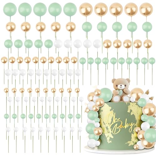 BETESSIN 105pcs Tortendeko Kugeln Happy Birthday Kuchendeko Gold Weiß Schaumkugel Deko Torten Cupcake Topper Geburtstag Babyparty Hochzeit Kuchen Dekoration Kuchenaufsatz Grün 1,5cm-4cm von BETESSIN