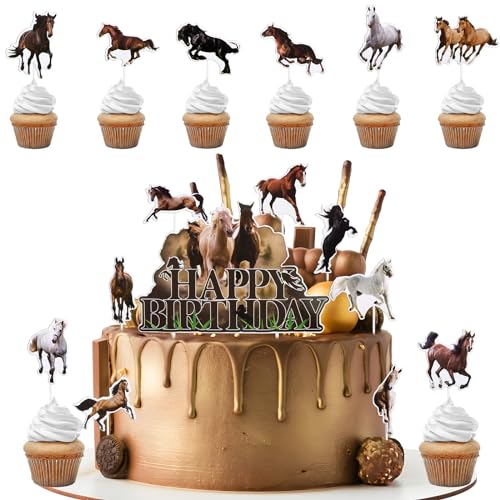 BETESSIN 16pcs Pferde Cake Topper Pferd Deko Geburtstag Kuchen Torte Deko Papier Cupcake Topper Kindergeburtstag Geburtstagstorte Dekoration Pferdeparty Mottoparty Kuchenaufsatz von BETESSIN
