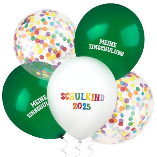 BETESSIN 24 Stück Luftballons Einschulung Junge & Mädchen - Schulkind 2025 Ballons 12 Zoll - Helium Ballons Einschulung - Hängende Dekoration zum Schulanfang, Schuleinführung Deko (Grün, Weiß, Bunt) von BETESSIN