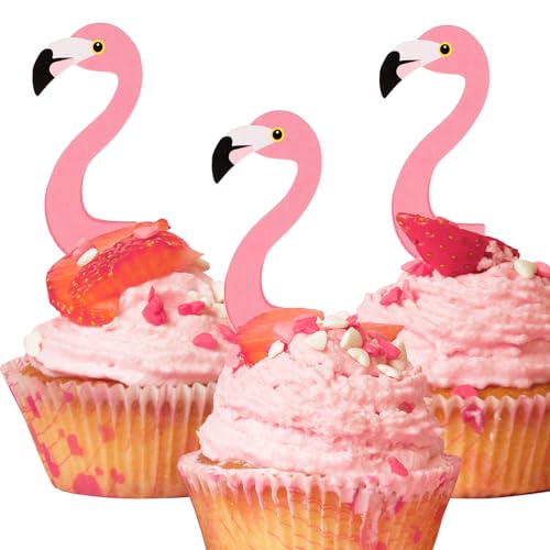 BETESSIN 24er-Set Flamingo Cupcake Topper – Tropische Muffin-Dekoration für Hawaii, Aloha, Luau, Sommer- und Poolpartys, Flamingo-Mottopartys und vieles mehr von BETESSIN