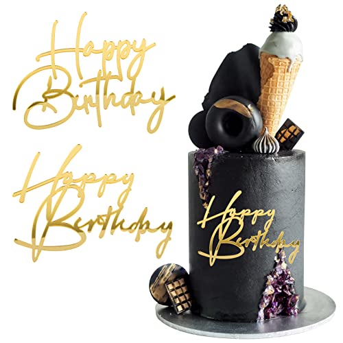 BETESSIN 2Pcs Happy Birthday Tortendeko Gold Acryl Kuchen Deko Cake Topper Geburtstag Kuchen Dekoration Spiegel Kuchenaufsatz Zubehör Stil B von BETESSIN