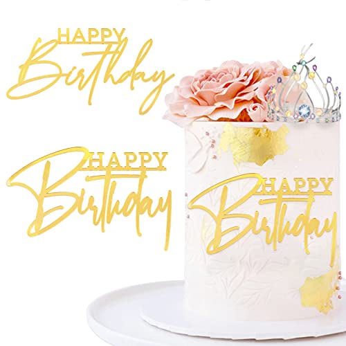 BETESSIN 2Pcs Happy Birthday Tortendeko Gold Acryl Kuchen Deko Cake Topper Geburtstag Kuchen Dekoration Spiegel Kuchenaufsatz Zubehör von BETESSIN