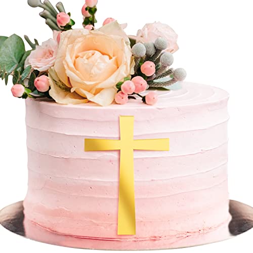 BETESSIN 2Stk. Kuchendeko Kreuz Cake Topper Gold Acryl Torte Deko 10x7cm Spiegel Kuchen Dekoration Set mit Schmalerer Mitte für Hochzeit Geburtstag Party Kommunion von BETESSIN