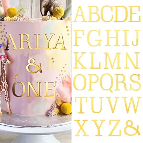 BETESSIN 54Pcs Buchstaben Deko Torte Gold Kuchen Dekoration Geburtstag Acryl 2 Sets A-Z Tortendeko Großbuchstaben Tortenaufsatz Set für Hochzeit Jubiläum Party Feier von BETESSIN