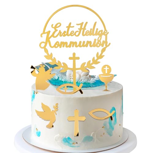 BETESSIN 7pcs Kommunion Cake Topper Erste Heilige Kommunion Kuchen Deko Taufe Torten Topper Acryl Tortendeko Gold Fisch Kreuz Taube Konfirmation Kuchenaufstecker Tortenaufsatz BETESSIN 7pcs Kommunion Cake Topper Erste Heilige Kommunion Kuchen Deko Taufe Torten Topper Acryl Tortendeko Gold Fisch Kreuz Taube Konfirmation Kuchenaufstecker Tortenaufsatz von BETESSIN