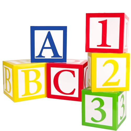BETESSIN Einschulung Ballon Box - 6 Stück Einschulung Boxen mit Buchstaben ABC & Zahlen123 - Schuleinführung Deko - Geschenkboxen zum Schulanfang Ballonbox (25x25x25cm) von BETESSIN
