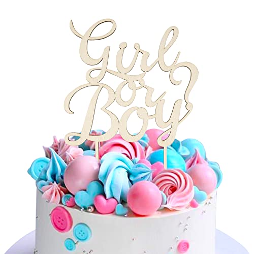 BETESSIN Gender Reveal Kuchen Topper Girl or Boy Holz Cake Topper Kuchendeko Tortendeko für Gender Reveal Party Baby Shower Babyparty Geschlecht Offenbaren Partydeko von BETESSIN