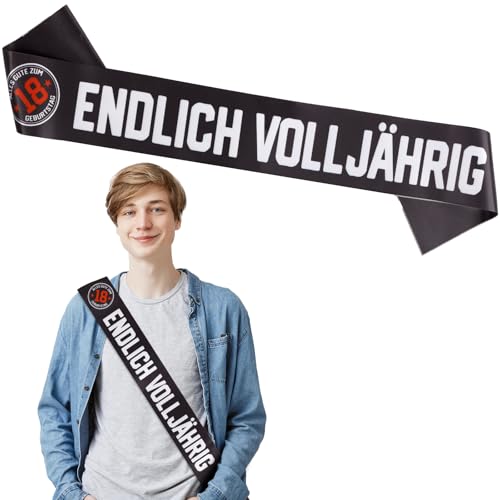 BETESSIN Geschenk 18. Geburtstag Junge - Endlich Volljährig 18 Schärpe Schwarz - Geburtstagsdeko 18 Junge - Lustige Geschenke zum 18 Geburtstag Junge & Mädchen BETESSIN Geschenk 18. Geburtstag Junge - Endlich Volljährig 18 Schärpe Schwarz - Geburtstagsdeko 18 Junge - Lustige Geschenke zum 18 Geburtstag Junge & Mädchen von BETESSIN