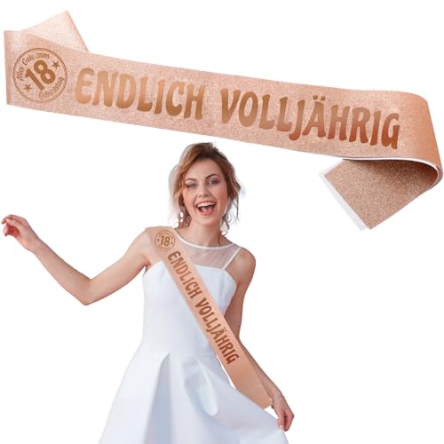 BETESSIN Geschenk 18. Geburtstag Mädchen - Endlich Volljährig 18 Schärpe Rosegold Glitzer - Geburtstagsdeko 18 Mädchen - Lustige Geschenke zum 18 Geburtstag Mädchen BETESSIN Geschenk 18. Geburtstag Mädchen - Endlich Volljährig 18 Schärpe Rosegold Glitzer - Geburtstagsdeko 18 Mädchen - Lustige Geschenke zum 18 Geburtstag Mädchen von BETESSIN