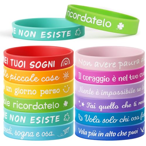 BETESSIN Motivationsarmbänder Kinder - 12 Stück Silikon Armbänder mit Italienischen Sprüchen - Glücksbringer und Mutmacher für Kinder BETESSIN Motivationsarmbänder Kinder - 12 Stück Silikon Armbänder mit Italienischen Sprüchen - Glücksbringer und Mutmacher für Kinder von BETESSIN