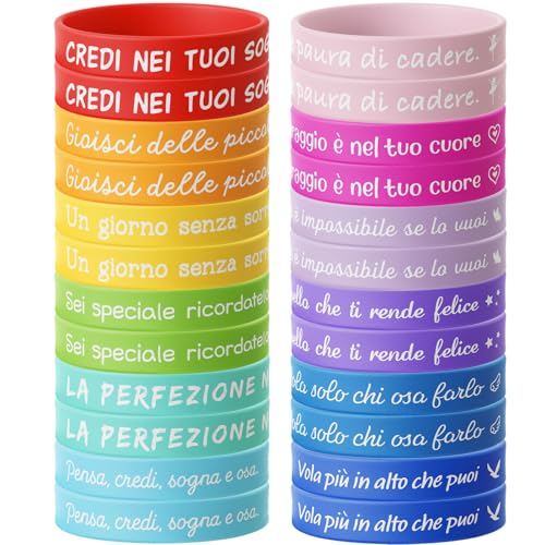 BETESSIN Motivationsarmbänder Kinder - 24 Stück Silikon Armbänder mit Italienischen Sprüchen - Glücksbringer und Mutmacher für Kinder von BETESSIN
