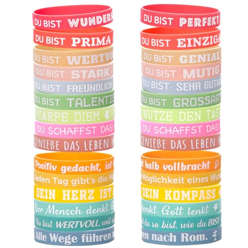 BETESSIN Motivationsarmbänder Kinder - 30 Stück Silikon Armbänder mit Inspirierenden Sprüchen - Glücksbringer und Mutmacher für Kinder - Abschiedsgeschenk Schüler - Mitgebsel zur Einschulung BETESSIN Motivationsarmbänder Kinder - 30 Stück Silikon Armbänder mit Inspirierenden Sprüchen - Glücksbringer und Mutmacher für Kinder - Abschiedsgeschenk Schüler - Mitgebsel zur Einschulung von BETESSIN