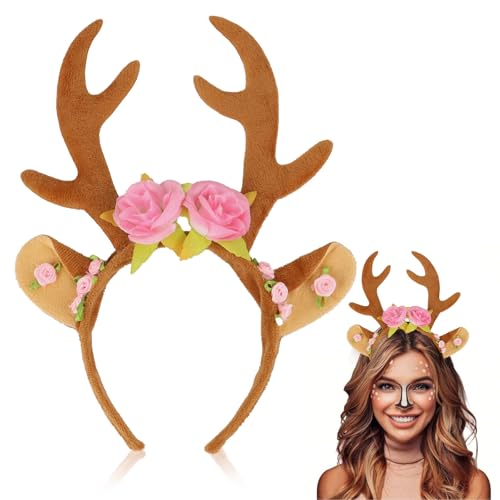 BETESSIN Reh Kostüm Damen - Rentier Geweih Haarreif mit Blumen - Karneval Kostüm Damen - Reh Haarreif mit Ohren - Rentier Kopfschmuck für Karneval, Fasching, Fasnacht, Mottoparty uvm. BETESSIN Reh Kostüm Damen - Rentier Geweih Haarreif mit Blumen - Karneval Kostüm Damen - Reh Haarreif mit Ohren - Rentier Kopfschmuck für Karneval, Fasching, Fasnacht, Mottoparty uvm. von BETESSIN