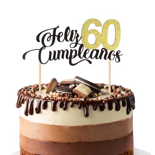 BETESSIN Spanisch Alles Gute zum 60. Geburtstag Cake Topper Kuchendeko Cupcake Topper von BETESSIN