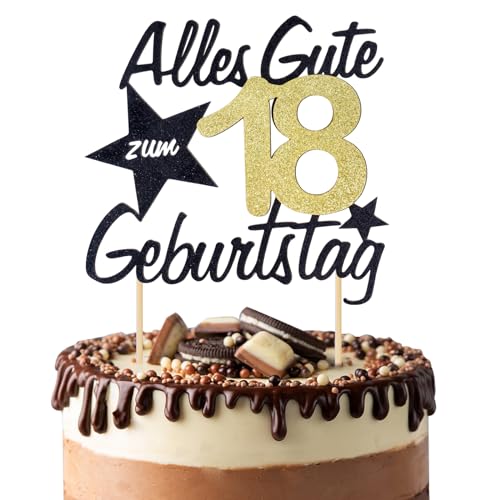 BETESSIN Torten Deko 18 Geburtstag Alles Gute zum Geburtstag 18 Jahre Happy 18th Birthday Cake Topper Kuchen Topper Kuchendeko 18 Geburstagstorte Deko Gold Schwarz Frauen Männer von BETESSIN