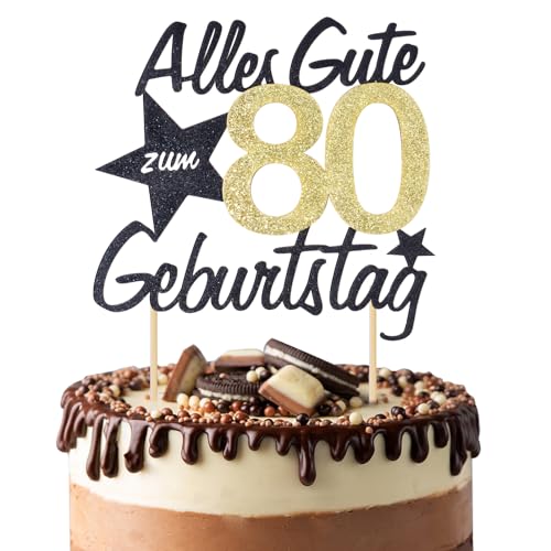 BETESSIN Torten Deko 80 Geburtstag Alles Gute zum Geburtstag 80 Jahre Tortendeko Happy 80th Birthday Cake Topper Kuchen Topper Kuchendeko 80 Geburstagstorte Deko Männer Frauen von BETESSIN