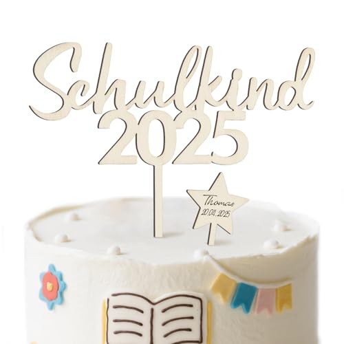 BETESSIN Tortendeko Einschulung Holz - Schulkind 2025 Tortenstecker mit Stern Cake Topper zum gestalten - Kuchendeko zum Schulanfang - Schuleinführung Deko & Einschulung Deko für Junge & Mädchen BETESSIN Tortendeko Einschulung Holz - Schulkind 2025 Tortenstecker mit Stern Cake Topper zum gestalten - Kuchendeko zum Schulanfang - Schuleinführung Deko & Einschulung Deko für Junge & Mädchen von BETESSIN