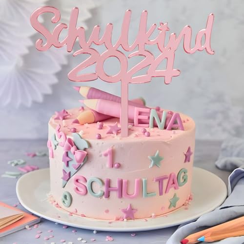 BETESSIN Tortendeko Einschulung Mädchen Rosa - Schulkind 2024 Cake Topper aus Acryl - Schulanfang Kuchendekoration - Schuleinführung Deko für Einschulungstorte BETESSIN Tortendeko Einschulung Mädchen Rosa - Schulkind 2024 Cake Topper aus Acryl - Schulanfang Kuchendekoration - Schuleinführung Deko für Einschulungstorte von BETESSIN