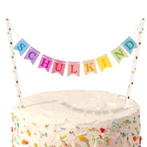 BETESSIN Tortendeko Einschulung Mädchen - Schulkind Tortenstecker Pastell - Cake Topper zum Schulanfang - Kuchendekoration für Schuleinführung, Einschulungsfeiern uvm. von BETESSIN