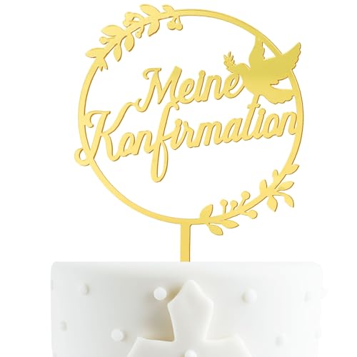 BETESSIN Tortendeko Konfirmation Cake Topper Gold - Tortenstecker aus Acryl - Meine Konfirmation Deko für Junge & Mädchen - Kuchendekoration für Konfirmationstorten von BETESSIN