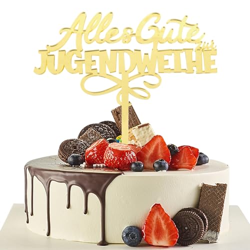Jugendweihe Tortendeko Alles Gute zur Jugendweihe Cake Topper Gold Tortenstecker Acryl Kuchendekoration Geschenkidee zur Jugendweihe von BETESSIN