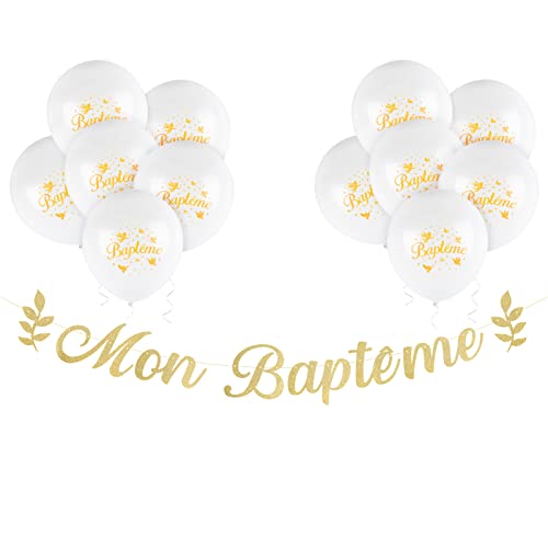 Mon Baptême Girlande Gold Papier Taufe Deko Banner mit Luftballons von BETESSIN