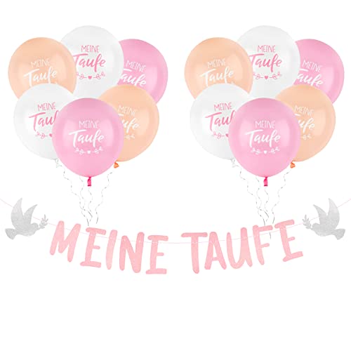 Taufe Deko Set Rosa - Meine Taufe Girlande Banner, 12 Pcs Luftballons (12 Zoll) - Dekoration für Mädchen von BETESSIN