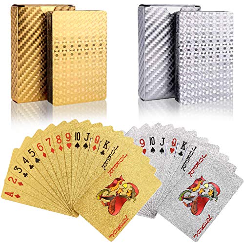 BETOY Spielkarten 2PCS wasserdichte Poker Karten Kunststoff Pokerkarten Black Spielkarten Spiele Kinder & Erwachsene Familienparty Spiel Playing Cards(Gold & Silber) von BETOY