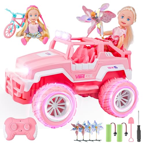 BEZGAR Ferngesteuertes Auto Rosa Jeep - 1:16 SUV Off-Road Auto mit 2 Puppen und 4 Windmühlen, 80 Min. Spielzeit, LED-Leuchten, 2,4 GHz Monster Trucks, Spielzeugauto für Kinder, Mädchen ab 4+ Jahren BEZGAR Ferngesteuertes Auto Rosa Jeep - 1:16 SUV Off-Road Auto mit 2 Puppen und 4 Windmühlen, 80 Min. Spielzeit, LED-Leuchten, 2,4 GHz Monster Trucks, Spielzeugauto für Kinder, Mädchen ab 4+ Jahren von BEZGAR