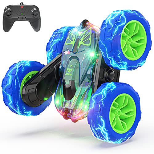 BEZGAR LED Ferngesteuerte Auto - 4WD 2,4 GHz Doppelseitiges RC Stunt Car, 360° Rotations-und-Flip Funktion RC Auto, Wiederaufladbare Spielzeug Geschenke für Jungen Kinder Mädchen, TD203 Blau BEZGAR LED Ferngesteuerte Auto - 4WD 2,4 GHz Doppelseitiges RC Stunt Car, 360° Rotations-und-Flip Funktion RC Auto, Wiederaufladbare Spielzeug Geschenke für Jungen Kinder Mädchen, TD203 Blau von BEZGAR