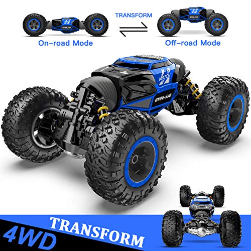 BEZGAR TD141 Ferngesteuertes Auto - 4WD 2.4GHz RC Auto für Kinder, Verwandeln Auto Spielzeug Stunt car mit wiederaufladbarer Batterie für Jungen und Erwachsene, Blau von BEZGAR