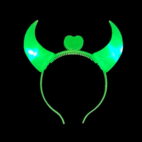 BF Souvenirs 1x LED Haarreif DEVIL in 3 Farben leuchtend Teufels-Hörner mit Herz Party Junggesellinnen Abschied Halloween Volksfest Kinder-Geburtstag Konzert Herz Teufelchen Engel (Grün) von BF Souvenirs