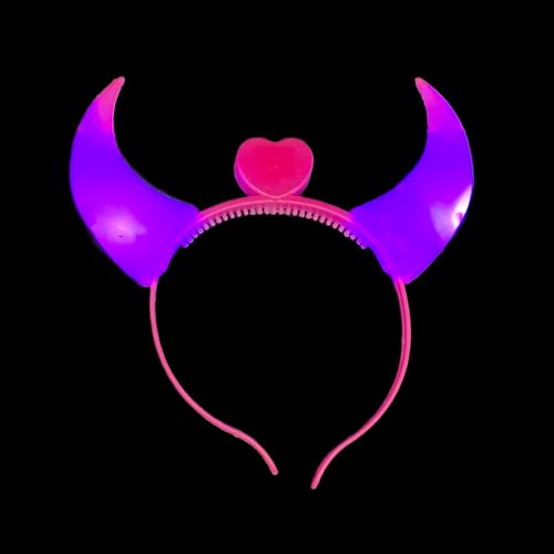 BF Souvenirs 1x LED Haarreif DEVIL in 3 Farben leuchtend Teufels-Hörner mit Herz Party Junggesellinnen Abschied Halloween Volksfest Kinder-Geburtstag Konzert Herz Teufelchen Engel (Pink) von BF Souvenirs